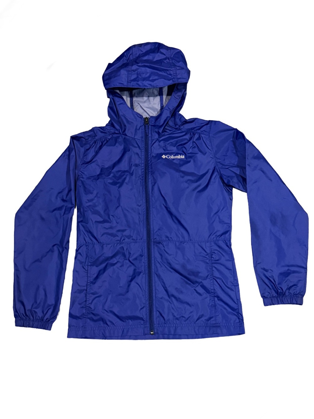 Columbia Youth Girls Hooded Rain Jacket - Royal Blue - Size Large (L) Light Coat
